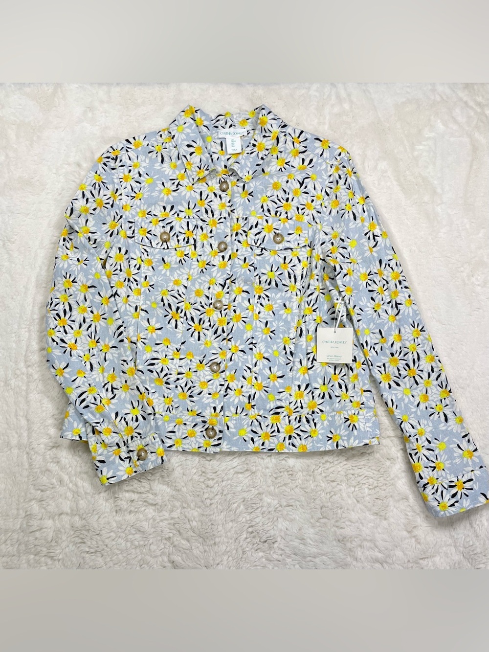 Cynthia Rowley Light Blue Daisy-Print Button Jacket